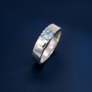 Aquamarine Mens Ring in Pure Silver