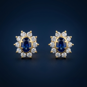 18K Gold Blue Sapphire Cluster Earrings