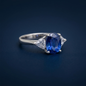 Natural Blue Sapphire Engagement Ring in 14K White Gold
