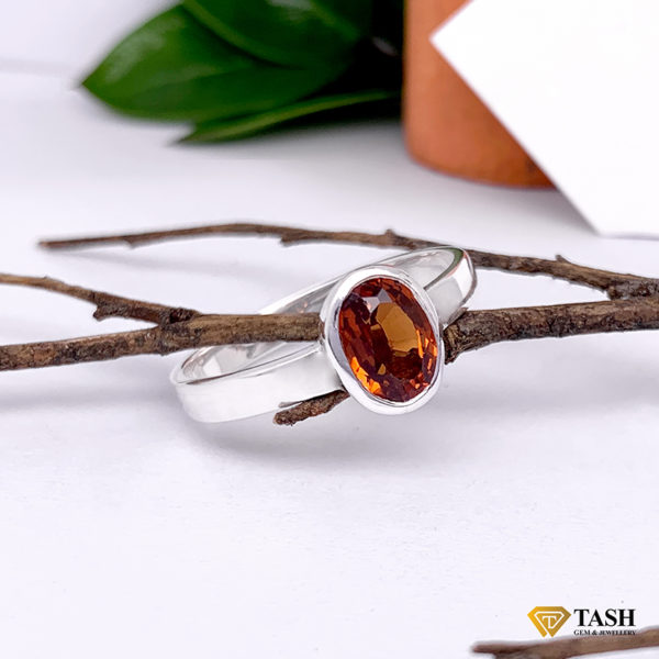 Jewelryonclick 5.5 Carat Natural Hessonite Garnet Mark Silver Rings for Her in Size 5,6,7,8,9,10,11,12,13