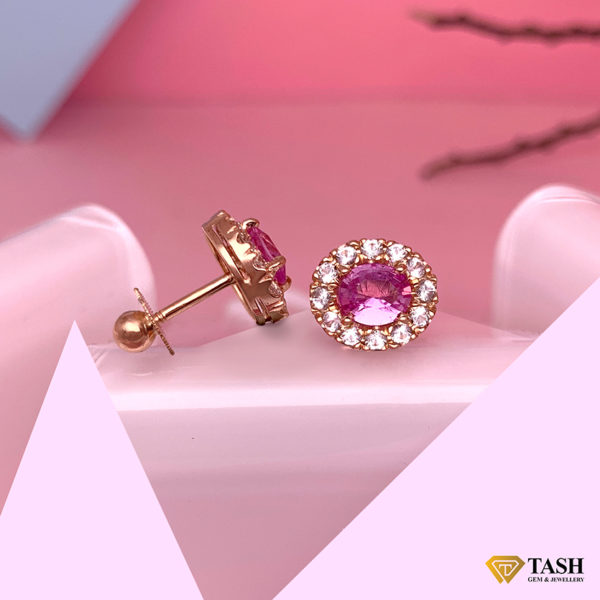 18K Rose Gold Over Pink Sapphire & CZ Hoop Earringss With Lever Back $193.16 