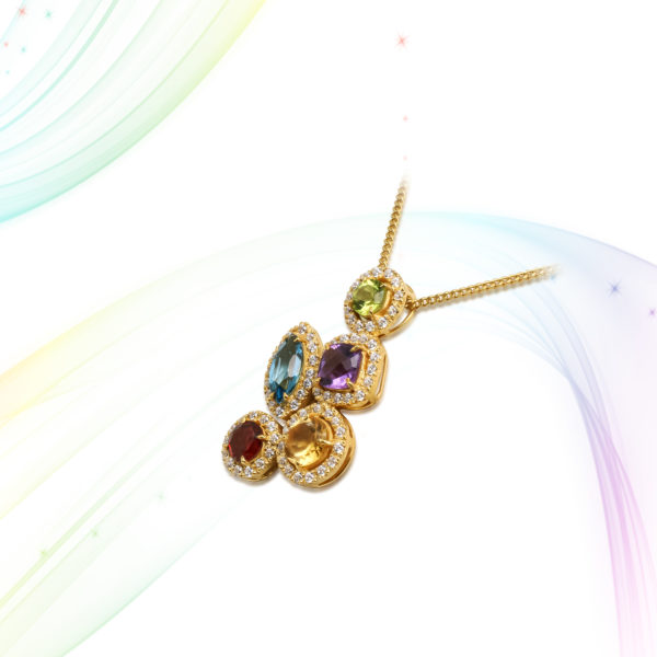 Multicolored stones halo pendant