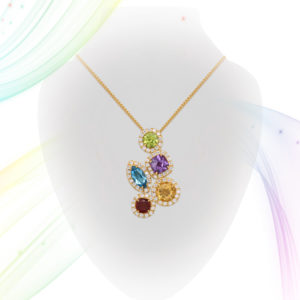 Multicolored stones halo pendant