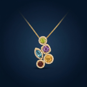 Multicolored Gemstone Halo Pendant in Pure Silver with 22K Gold Plating