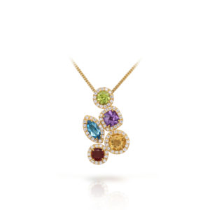 Multicolored stones halo pendant