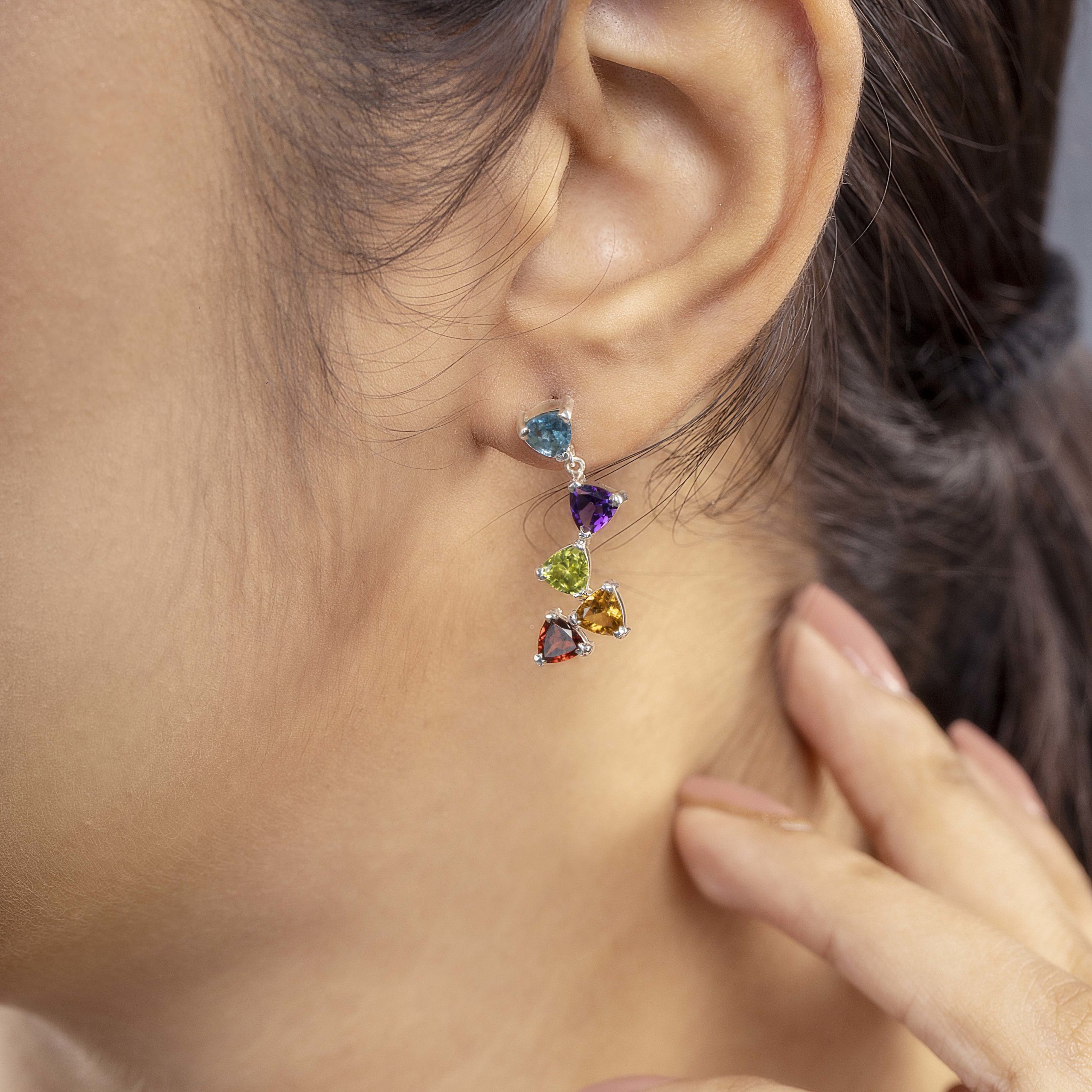 Trillion Multicolored Gemstones Earrings