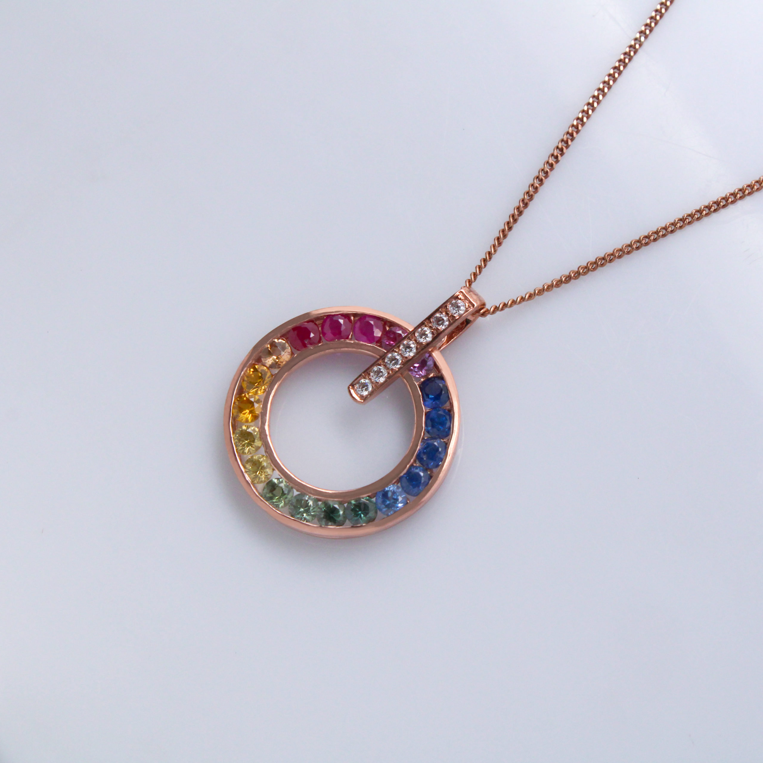 18K Rose Gold Rainbow Sapphire Pendant