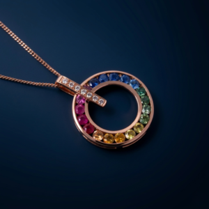 18K Rose Gold Rainbow Sapphire Pendant