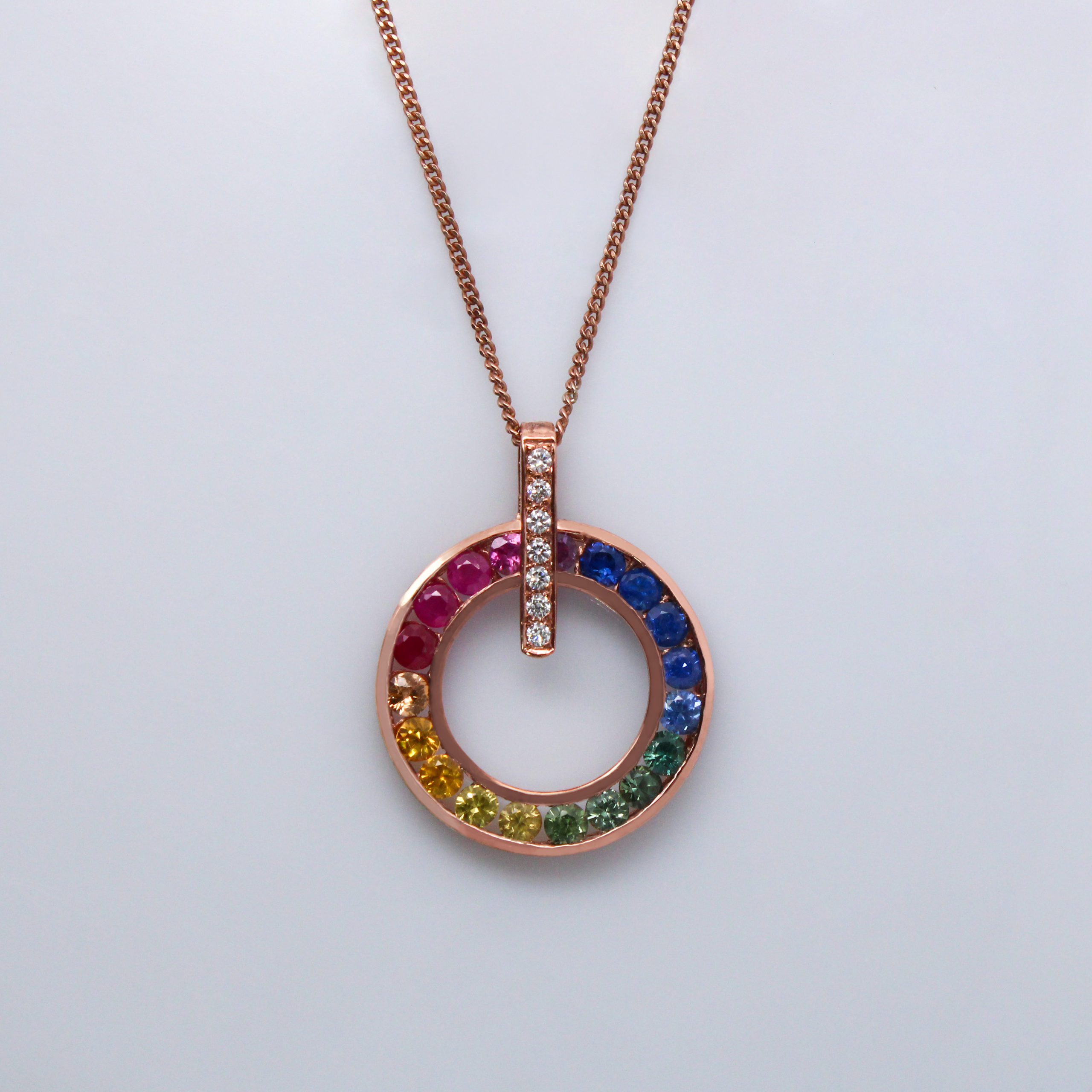 18K Rose Gold Rainbow Sapphire Pendant