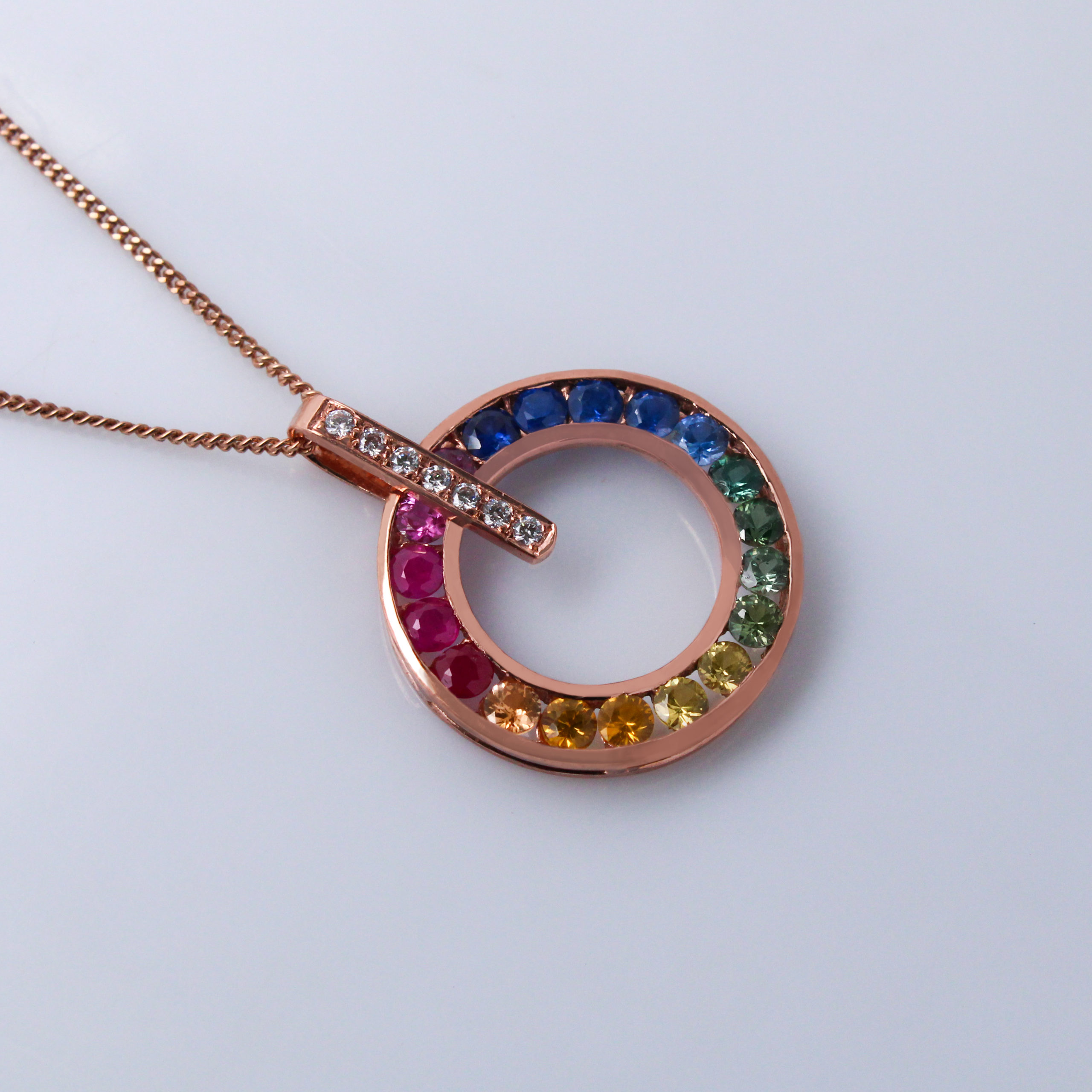 18K Rose Gold Rainbow Sapphire Pendant