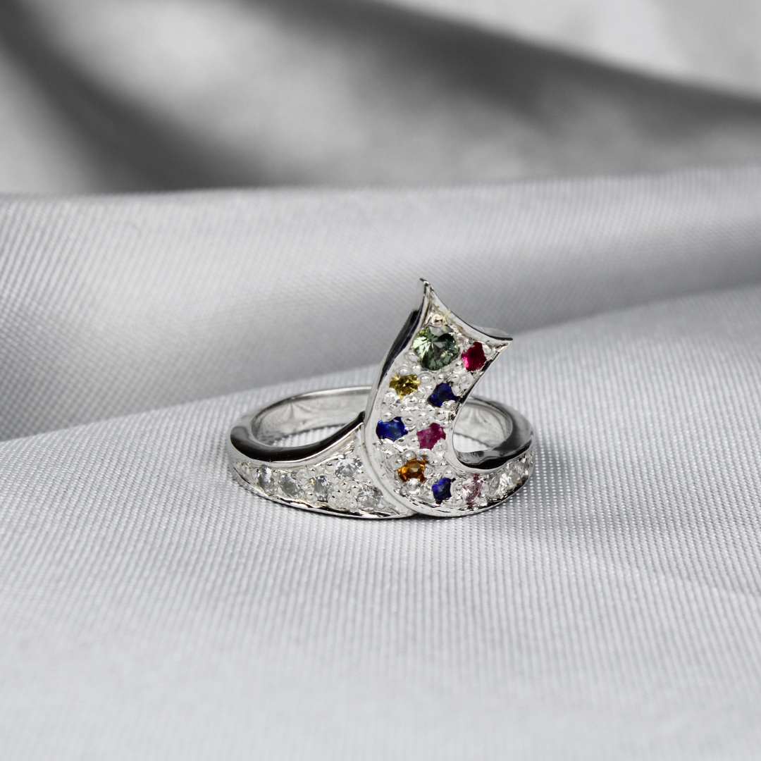 Multicolored Sapphire Crescent Ring