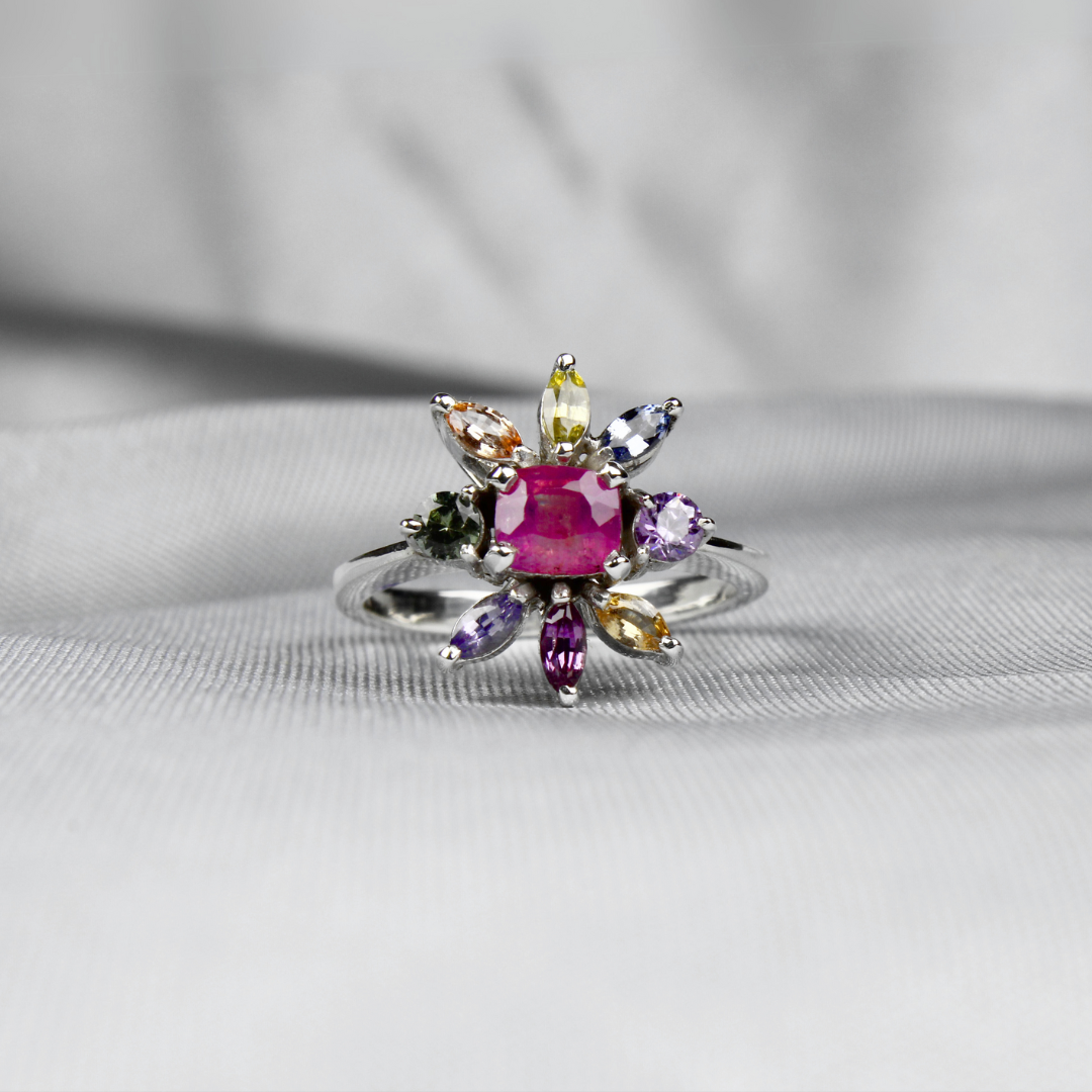 Ceylon Multicolored Sapphire Bloom Ring