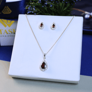 Pear Garnet Cluster Set in Pure Silver