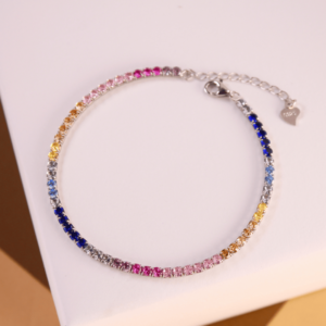 Multicolored Tennis Bracelet – 925 Silver with Rhodium Plating