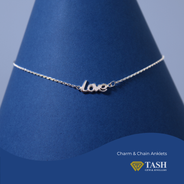 Pure Silver anklet with 'Love' charm