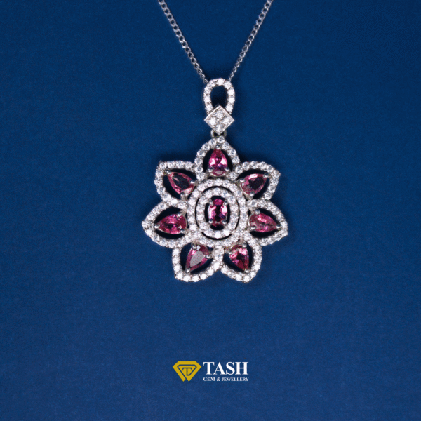Handcrafted Pure Silver Designer Pendant with Natural Pink Tourmalines